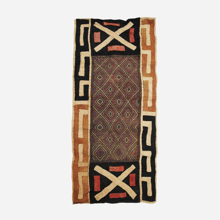 【孤品】非洲进口手工编织库巴布刚果布桌旗床尾盖毯美拉德色系