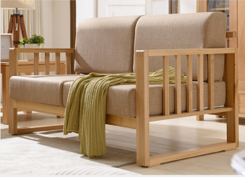 优木家具 纯实木沙发橡木三人位布艺可拆洗沙发组合北欧简约家具