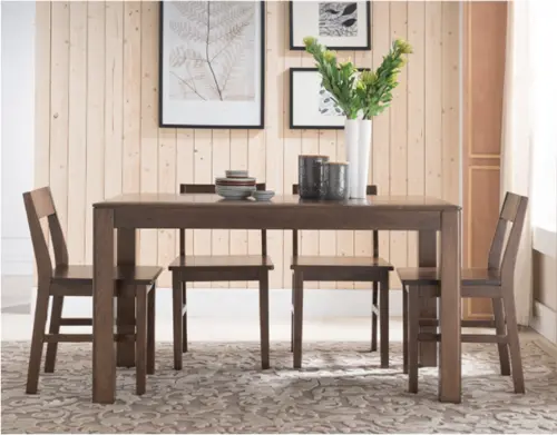Oak table with four chairs, dining table and chair combination