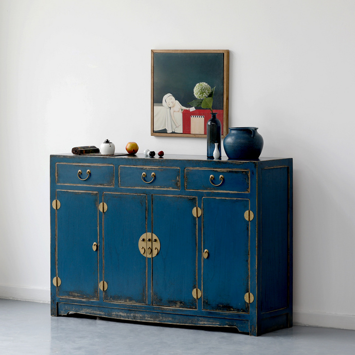 古朴年代  现代中式  蓝色三屉四门餐边柜
