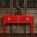 新中式现代老榆木玄关桌小姐桌实木门厅柜子彩漆复古做旧供桌家具
