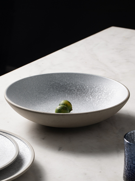朵颐 北欧风石纹浅口碗陶瓷碗单个创意水果沙拉碗家用泡面大碗
