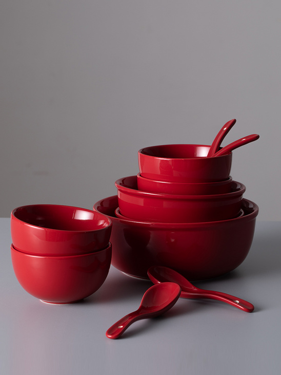 朵颐北欧风餐具套装 卡门-红色碗盘碟勺四人食套装 陶瓷餐具套装