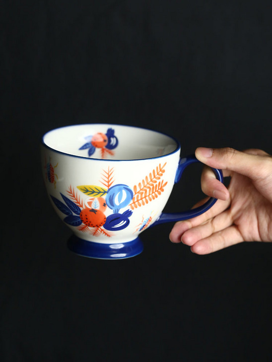 朵颐创意陶瓷奈莉早餐杯手绘釉下彩高脚碗燕麦碗厨房餐具牛奶杯