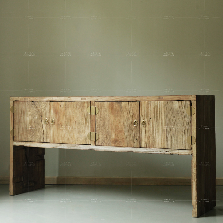 老门板实木玄关桌简约北欧隔断装饰原木中式条案供桌老榆木玄关柜