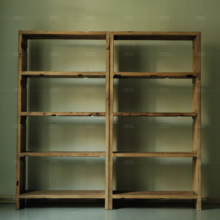 老榆木门板全实木落地书架现代简约大气书房书柜置物架陈列架定制
