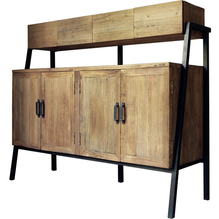 古朴年代 老榆木门板餐边柜实木铁艺边柜4屉柜 餐厅边柜储藏餐柜