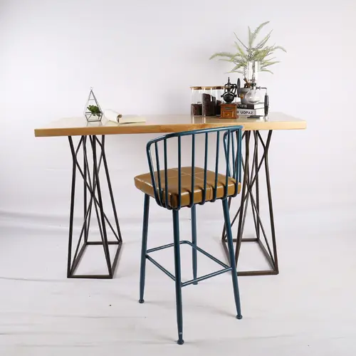 铁艺木制高吧桌组合铁艺油蜡皮吧椅