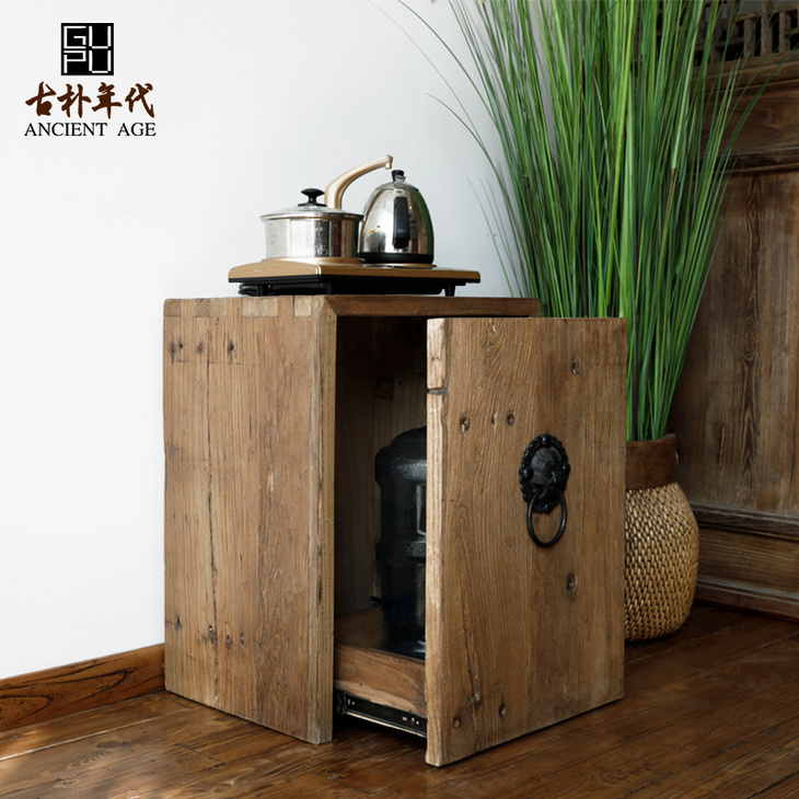 古朴年代老门板实木茶水柜餐边柜复古简约多功能茶水柜角柜茶水台