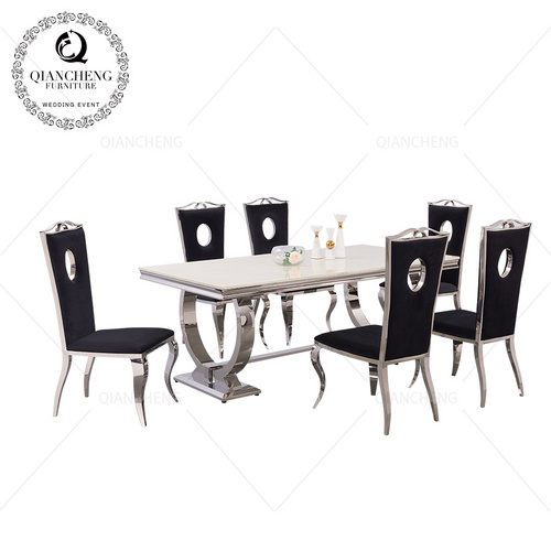 2019 New style modern stainless steel base marble dining table餐桌椅