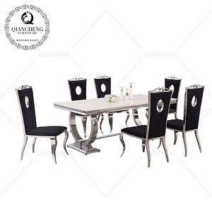 2019 New style modern stainless steel base marble dining table餐桌椅