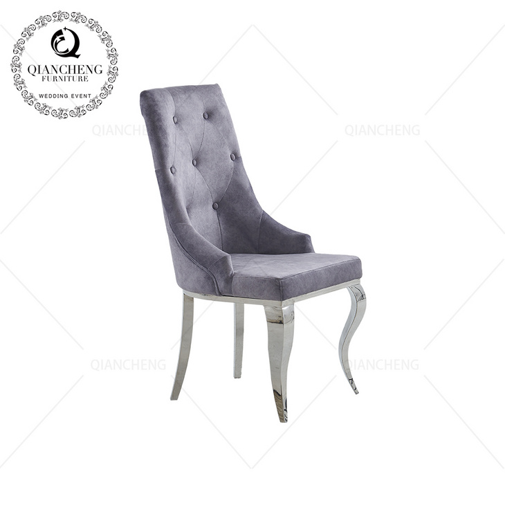 Europe fabric cover home dining chair with stainless steel ring decoration餐椅