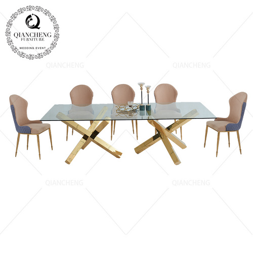 Dining table with golden stainless steel base餐桌椅