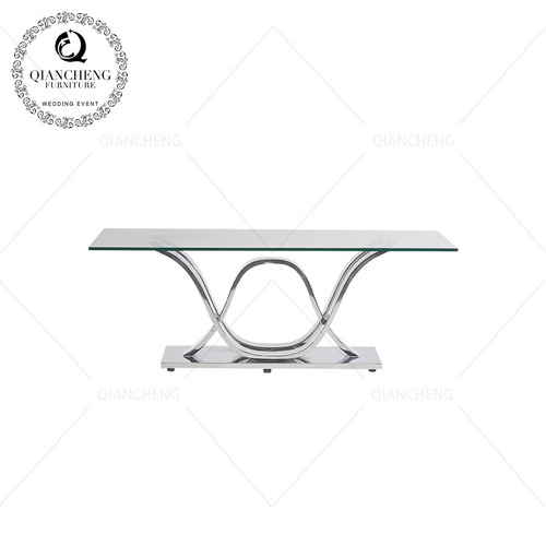 Metal steel glass top living room sofa table几