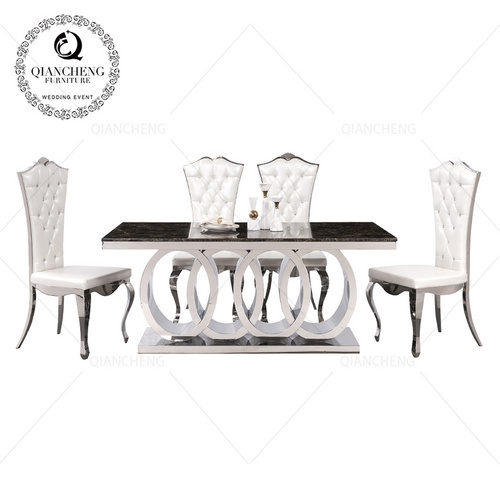 New designs stainless steel marble dining table and chair sets餐桌椅