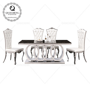 New designs stainless steel marble dining table and chair sets餐桌椅