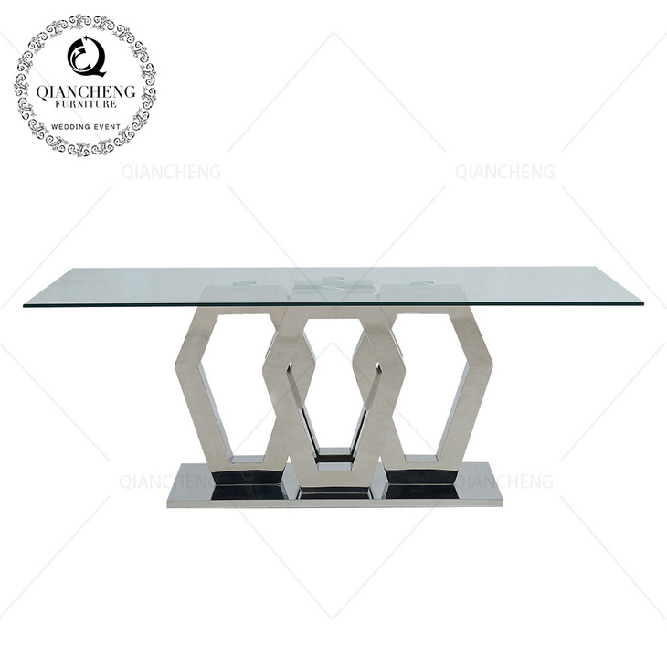 New model design glass top with stainless steel legs dining table 餐桌椅