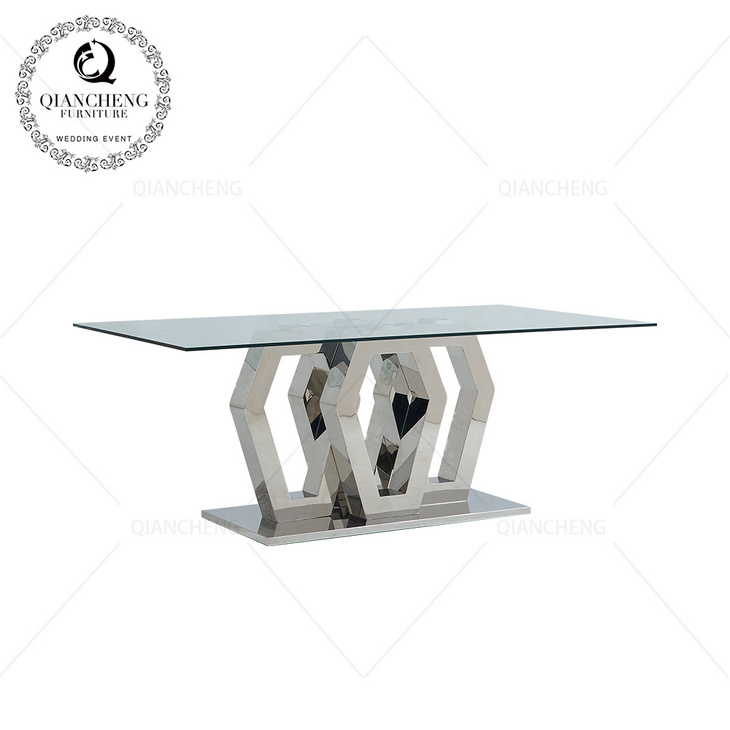 New model design glass top with stainless steel legs dining table 餐桌椅
