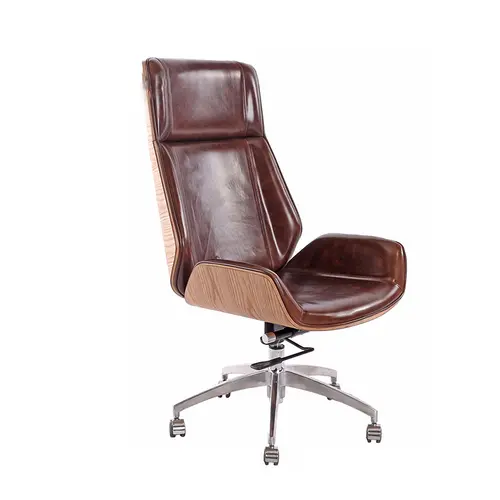 Tengye TENGYE Nordic staff cowhide office chair supervisor chair swivel lift chair high back curved wood computer chair TY-209A