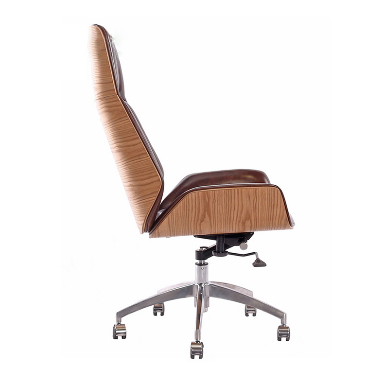 Tengye TENGYE Nordic staff cowhide office chair supervisor chair swivel lift chair high back curved wood computer chair TY-209A