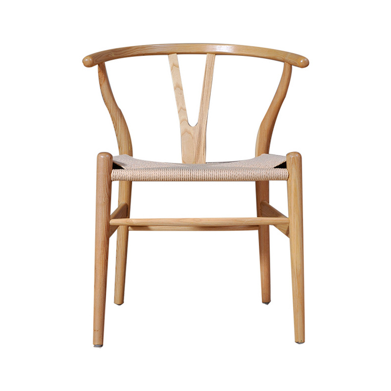 Tengye TENGYE solid wood dining chair Nordic ash armrest wishbone braided rope Y chair hotel restaurant solid wood chair GW010