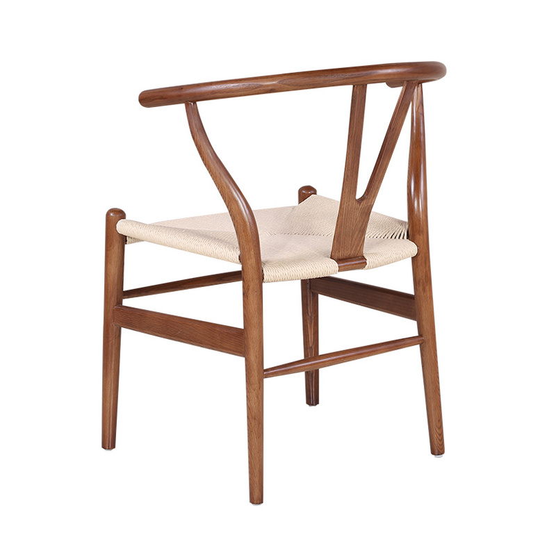 Tengye TENGYE solid wood dining chair Nordic ash armrest wishbone braided rope Y chair hotel restaurant solid wood chair GW010