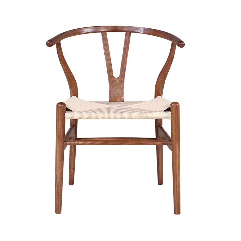 Tengye TENGYE solid wood dining chair Nordic ash armrest wishbone braided rope Y chair hotel restaurant solid wood chair GW010