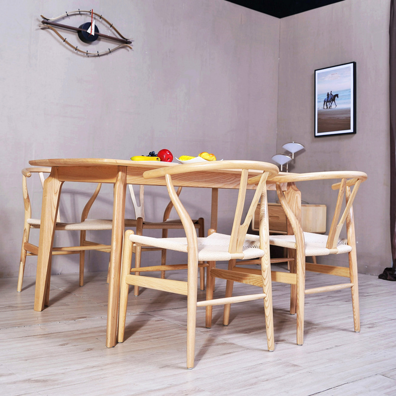 Tengye TENGYE solid wood dining chair Nordic ash armrest wishbone braided rope Y chair hotel restaurant solid wood chair GW010