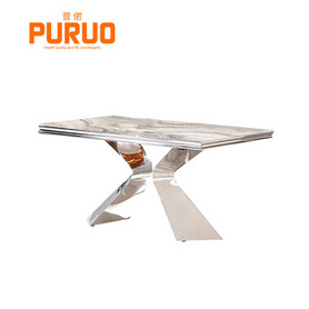 Stainless steel table leg marble dining table set  and dining chairs modern designs桌子