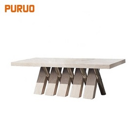 luxury furniture cross design steel legs artificial marble dining table set for living room桌子