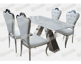Marble Top Stainless Steel Dining Table桌椅