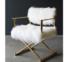 PURUO living room luxury gold stainless steel sheep skin dressing chair椅子