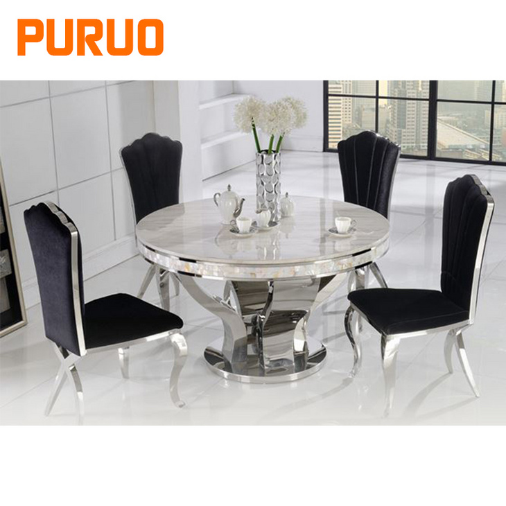 Marble round dining table stainless steel base for dining furniture