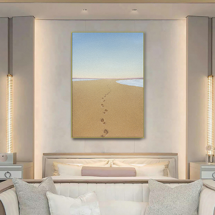 北欧风格玄关装饰画客厅沙发背景墙画沙画挂画定制手绘沙滩脚印