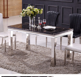 Marble top stainless steel metal base square table dining marble dining table set 6 seater餐桌