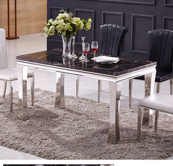 Marble top stainless steel metal base square table dining marble dining table set 6 seater餐桌