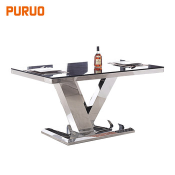 Luxury kitchen dining room furniture stainless steel metal table base rectangle dining table餐桌