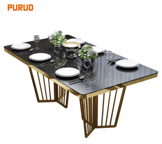 New design living furniture marble top gold metal stainless steel base dining table餐桌