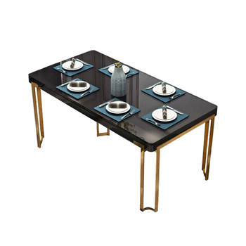 Hotel 8 seater dining table golden glass top black square dining design餐桌