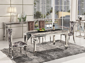 Silver metal stainless steel mirrored marble table tops 8 chair dining table set modern餐桌