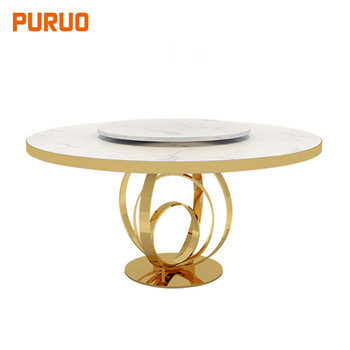 Marbal top stainless steel base  antique round dining table桌子