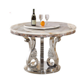 Luxury unique round rotating dining table set stainless steel桌子