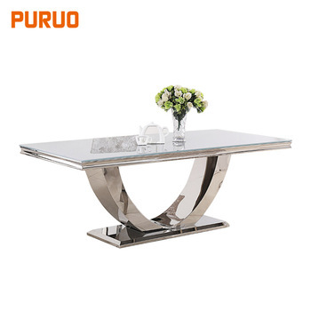 Dining room furniture stainless steel legs tempered glass dining table桌子