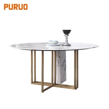 Rotating home furniture marble top round dining table set餐桌