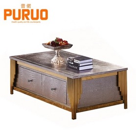 Gold stainless steel leather center table top coffee table茶几