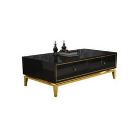 Black table top gold metal base wooden living room center coffee table茶几