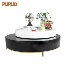 Modern style black white color round rotating coffee table with living room center table茶几