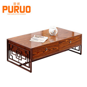 Solid wood coffee table stainless steel legs luxury wooden center table茶几