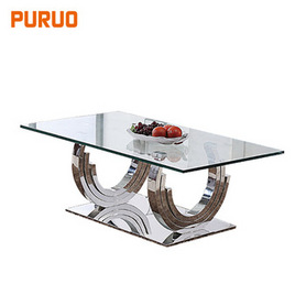 New designer stainless steel table base tempered glass top living furniture coffee table茶几