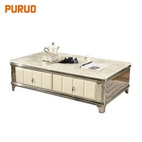 Home furniture marble top coffee metal stainless steel base center table茶几